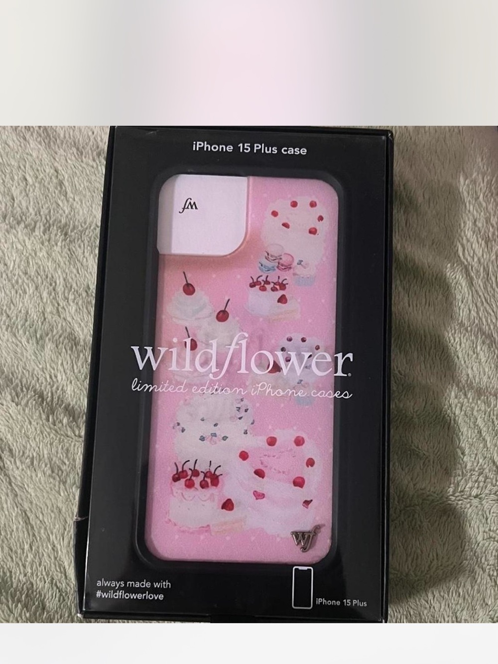 Wildflowers Pink iPhone 15 Plus Case with Cherry & Cake Motif